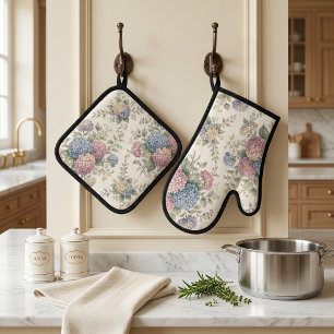 Delicate Hydrangea Flowers Oven Mitt & Pot Holder Set