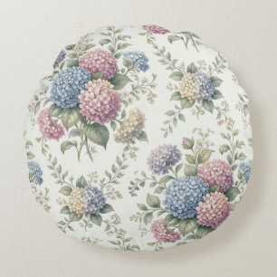Delicate Hydrangea Flowers  Round Cushion