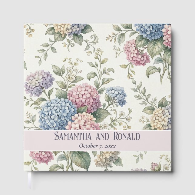 Delicate Hydrangea Flowers Wedding Guest Book (Front)