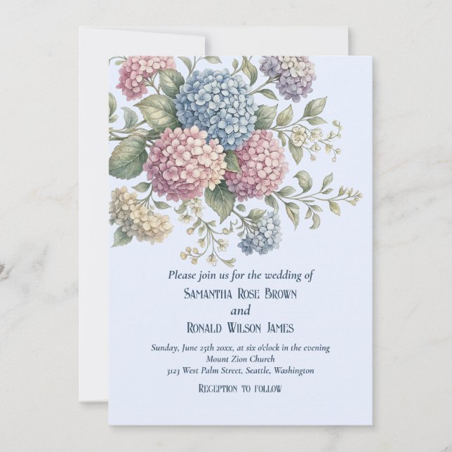 Delicate Hydrangea Flowers Wedding Invitation (Front)
