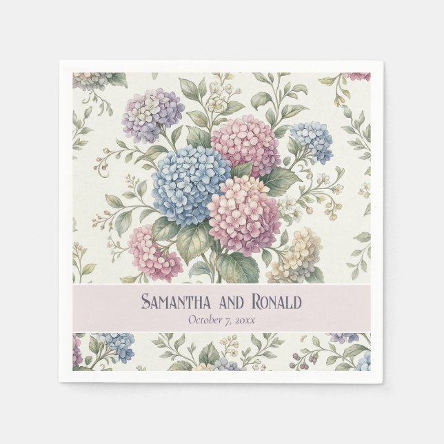 Delicate Hydrangea Flowers Wedding Napkin (Front)
