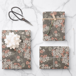 Delicate hydrangea on a taupe background wrapping paper sheet