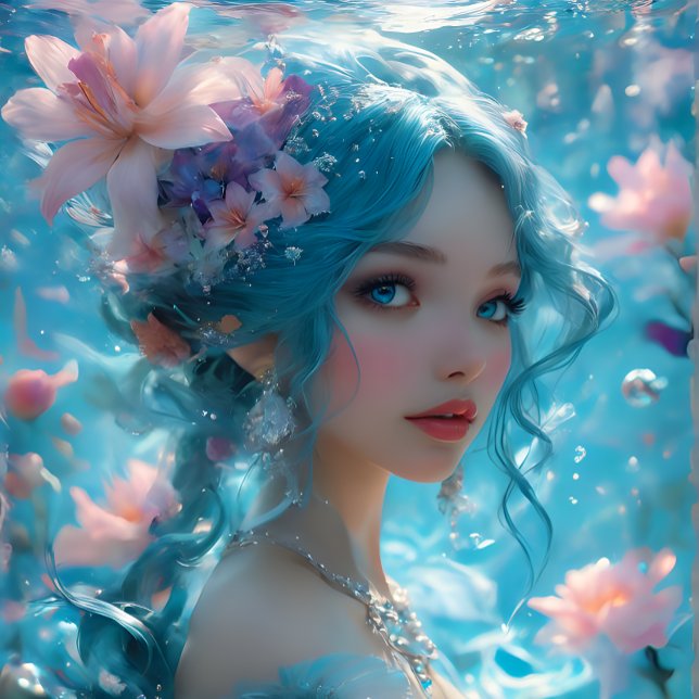 Delicate Icy Blue Mermaid Decoupage Paper v1 (Creator Uploaded)