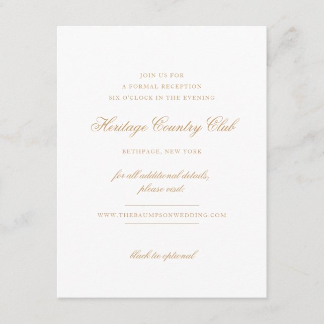 Delicate Ivory and Gold Script Wedding Reception Enclosure Card (Front)