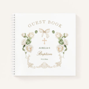 Delicate Ivory Roses Frame Baptism Guest Book