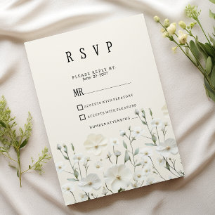 Delicate ivory white floral arrangement RSVP Invitation