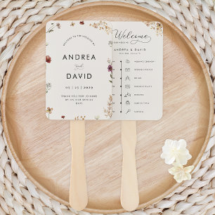Delicate Ivory Wildflowers Script Wedding Timeline Hand Fan