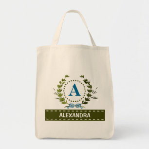 Delicate Ivy Wreath and Bow Name with Monogram A Tote Bag