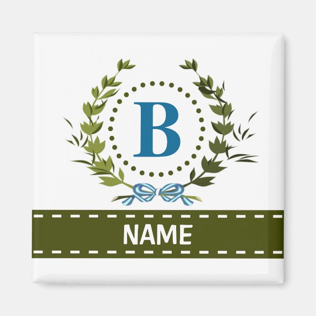 Delicate Ivy Wreath and Bow Name with Monogram B Magnet (Front)