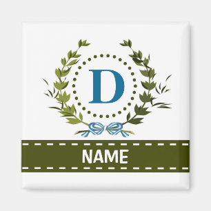 Delicate Ivy Wreath and Bow Name with Monogram D Magnet