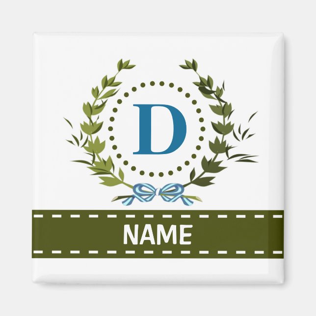 Delicate Ivy Wreath and Bow Name with Monogram D Magnet (Front)