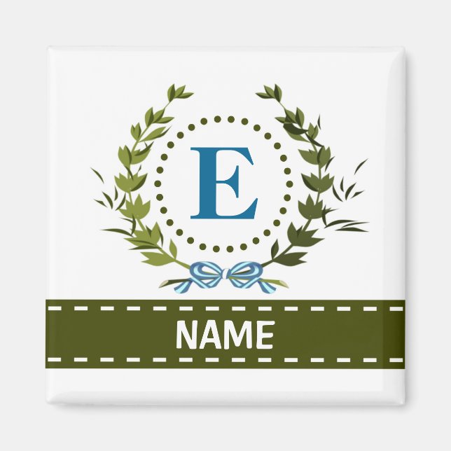 Delicate Ivy Wreath and Bow Name with Monogram E Magnet (Front)
