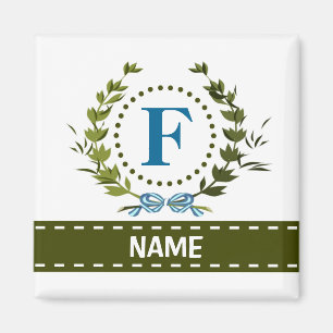 Delicate Ivy Wreath and Bow Name with Monogram F Magnet