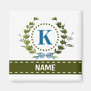 Delicate Ivy Wreath and Bow Name with Monogram K Magnet