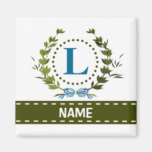 Delicate Ivy Wreath and Bow Name with Monogram L Magnet