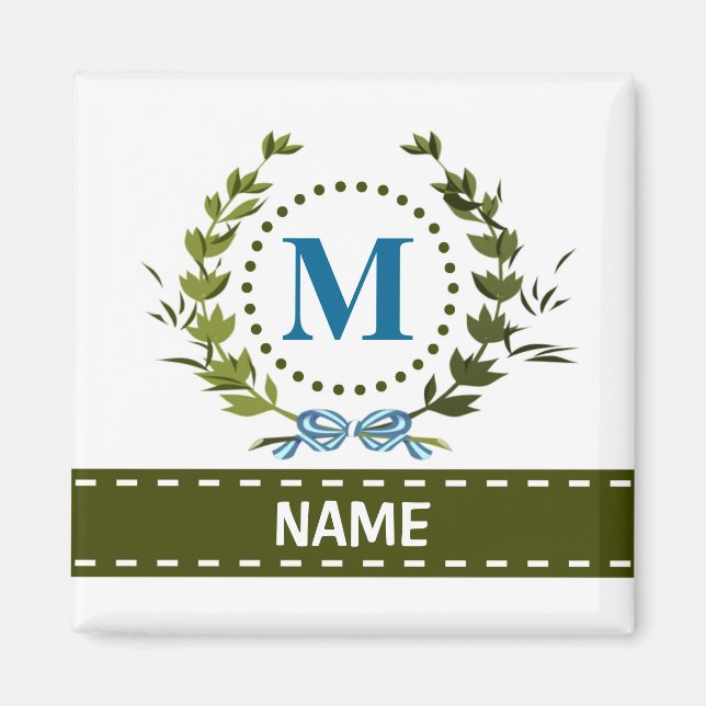 Delicate Ivy Wreath and Bow Name with Monogram M Magnet (Front)