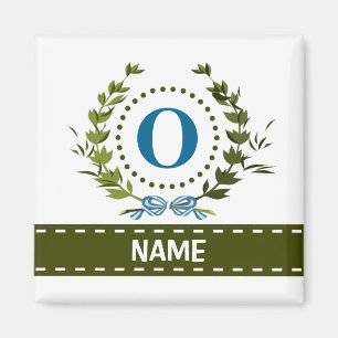 Delicate Ivy Wreath and Bow Name with Monogram O Magnet