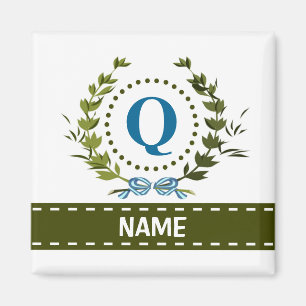 Delicate Ivy Wreath and Bow Name with Monogram Q Magnet