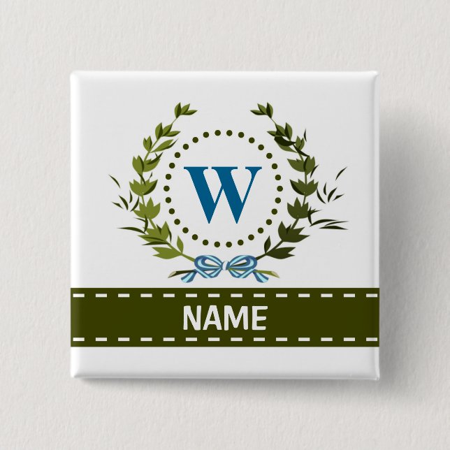 Delicate Ivy Wreath and Bow Name with Monogram W 15 Cm Square Badge (Front)
