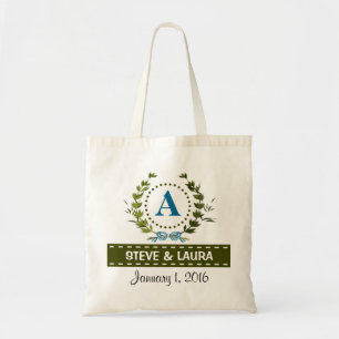 Delicate Ivy Wreath Wedding Date with Monogram A Tote Bag