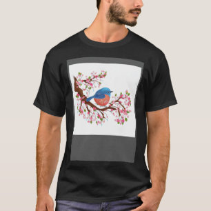 Delicate Japanese Blue Bird and Cherry Blossom Tre T-Shirt