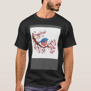 Delicate Japanese Blue Bird and Cherry Blossom Tre T-Shirt