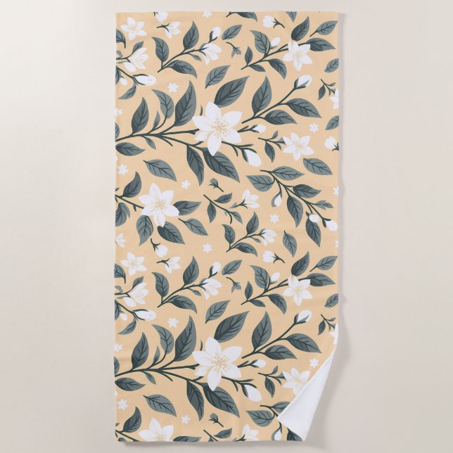 Delicate Jasmine Floral Pattern Beach Towel (Front)