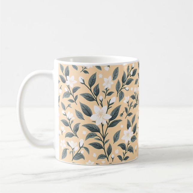 Delicate Jasmine Floral Pattern Coffee Mug (Left)