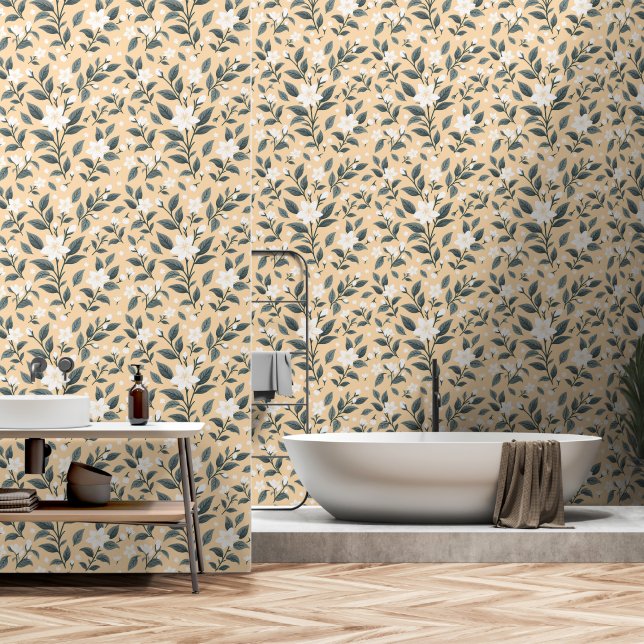 Delicate Jasmine Floral Pattern Wallpaper (Bathroom)
