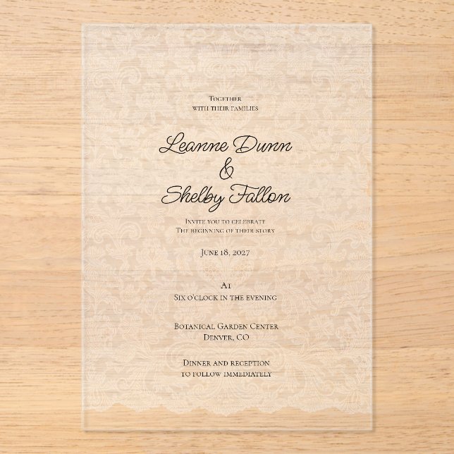 Delicate Lace Acrylic Wedding Invitations (Front)