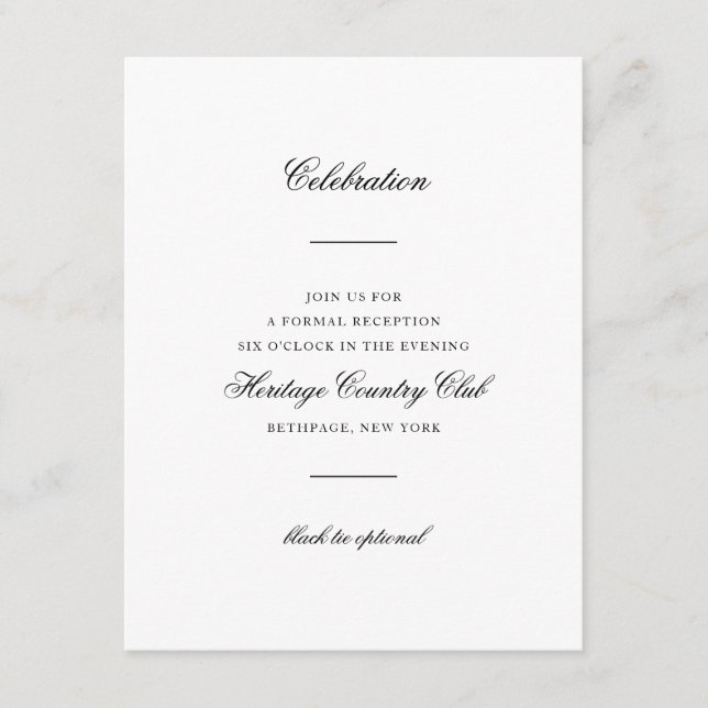 Delicate Lace Black and Gold Script Reception Enclosure Card (Front)