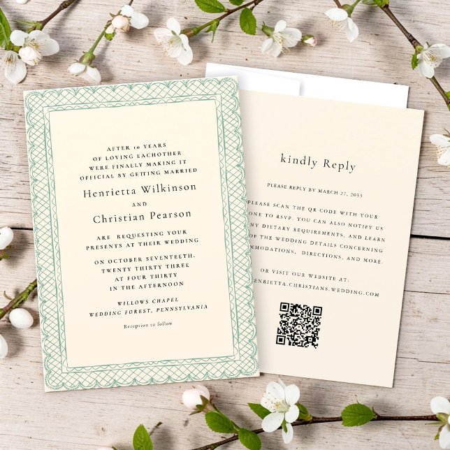 Delicate Lace Border Cream Wedding  Invitation (Creator Uploaded)