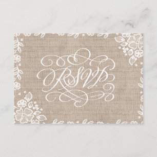 Delicate Lace Burlap Rustic Wedding RSVP Card