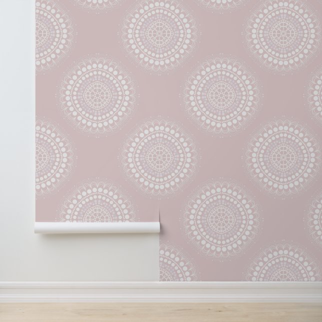 Delicate lace circular pattern in dusty soft pink wallpaper (Application)