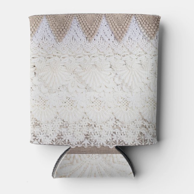 Delicate Lace Cloth Texture Background Can Cooler (Front)