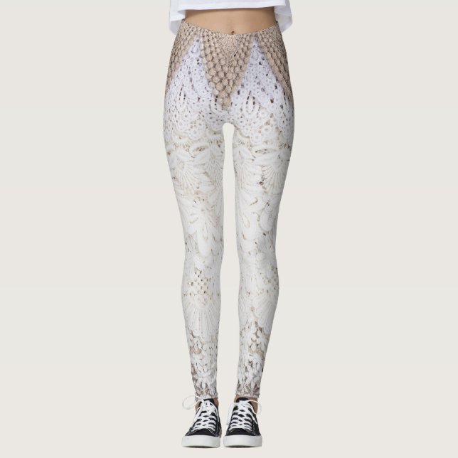 Delicate Lace Cloth Texture Background Leggings (Front)