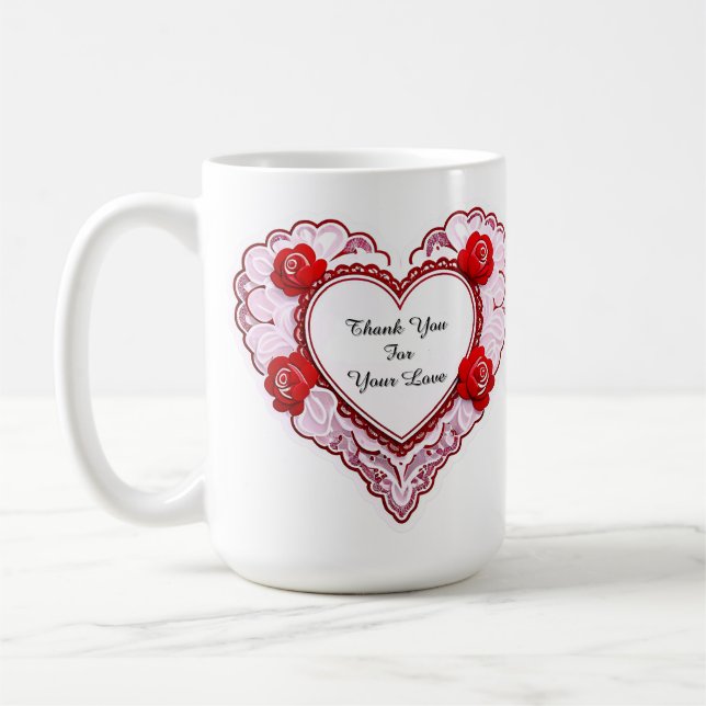 Delicate Lace Heart Card Coffee Mug (Left)