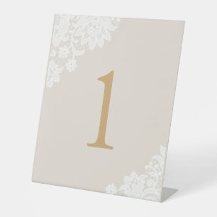 Delicate Lace Ivory and Gold Script Wedding Pedestal Sign