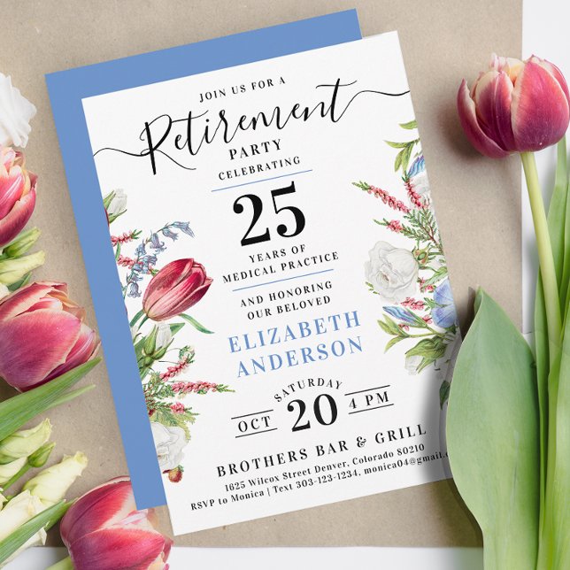 Delicate Lavender Blue Floral Retirement Party Invitation (Creator Uploaded)