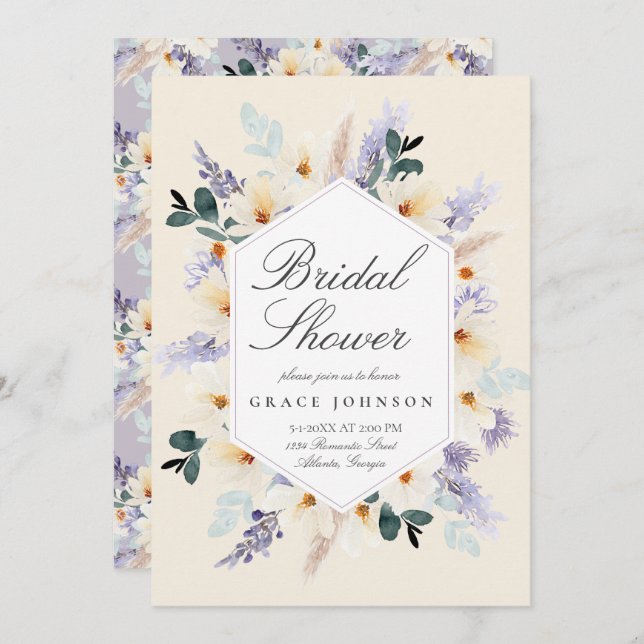 Delicate Lavender Bouquet Wedding Bridal Shower 2 Invitation (Front/Back)