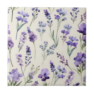 Delicate Lavender Dream Watercolor Floral Ceramic Tile