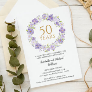 Delicate Lavender Floral Garland 50th Wedding  Invitation