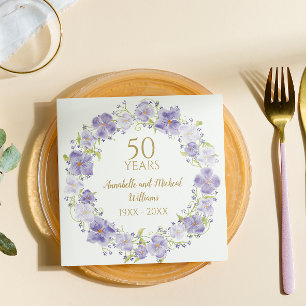 Delicate Lavender Floral Garland 50th Wedding Napkin