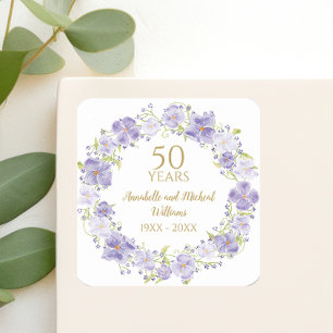 Delicate Lavender Floral Garland 50th Wedding  Square Sticker