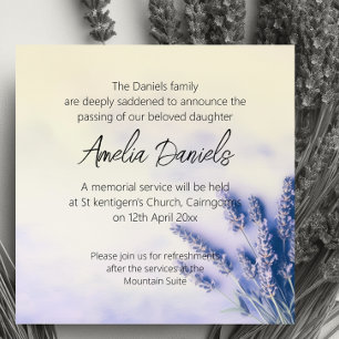 Delicate Lavender Funeral Announcement Card
