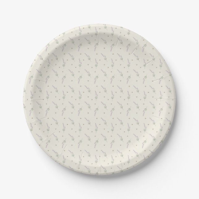 Delicate Lavender & Honeybee Botanical Outline Paper Plate (Front)