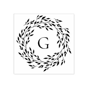 Delicate Leafy Wreath Monogram Rubber Stamp