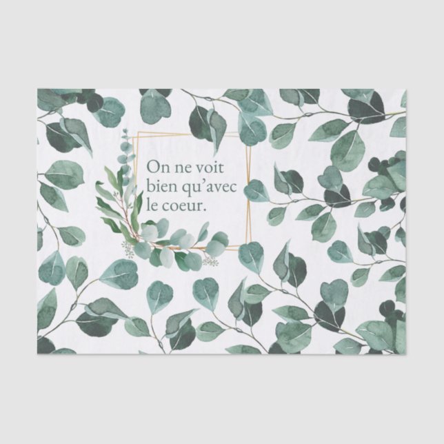 Delicate leaves and romantic French text Tissue Paper (Front)