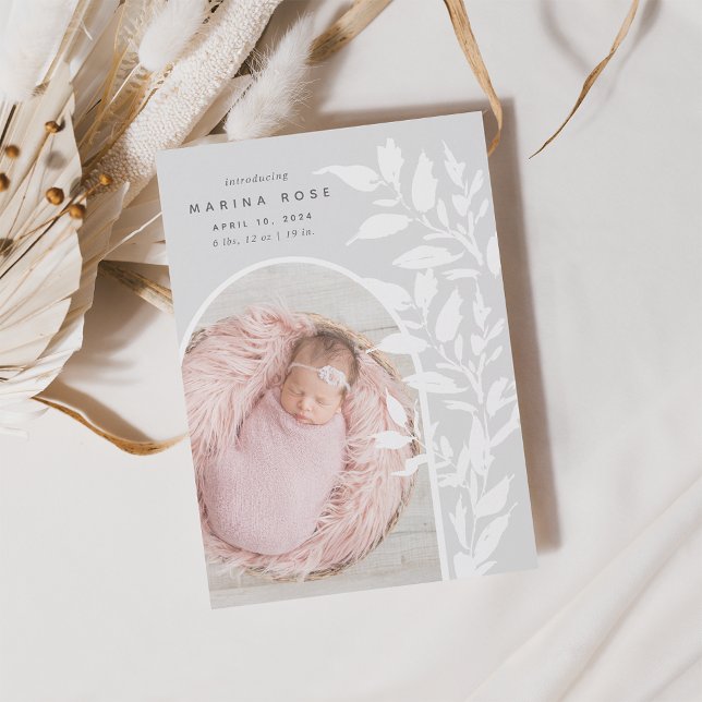 Delicate Leaves | Photo Birth Announcement (Creator Uploaded)