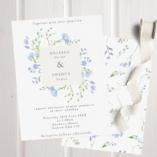 Delicate Light Blue Floral Square Frame Wedding Invitation